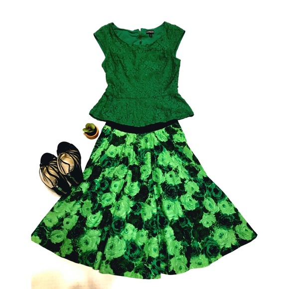 Express Cap Sleeve Green Lace Peplum Top XS - Picture 5 of 5